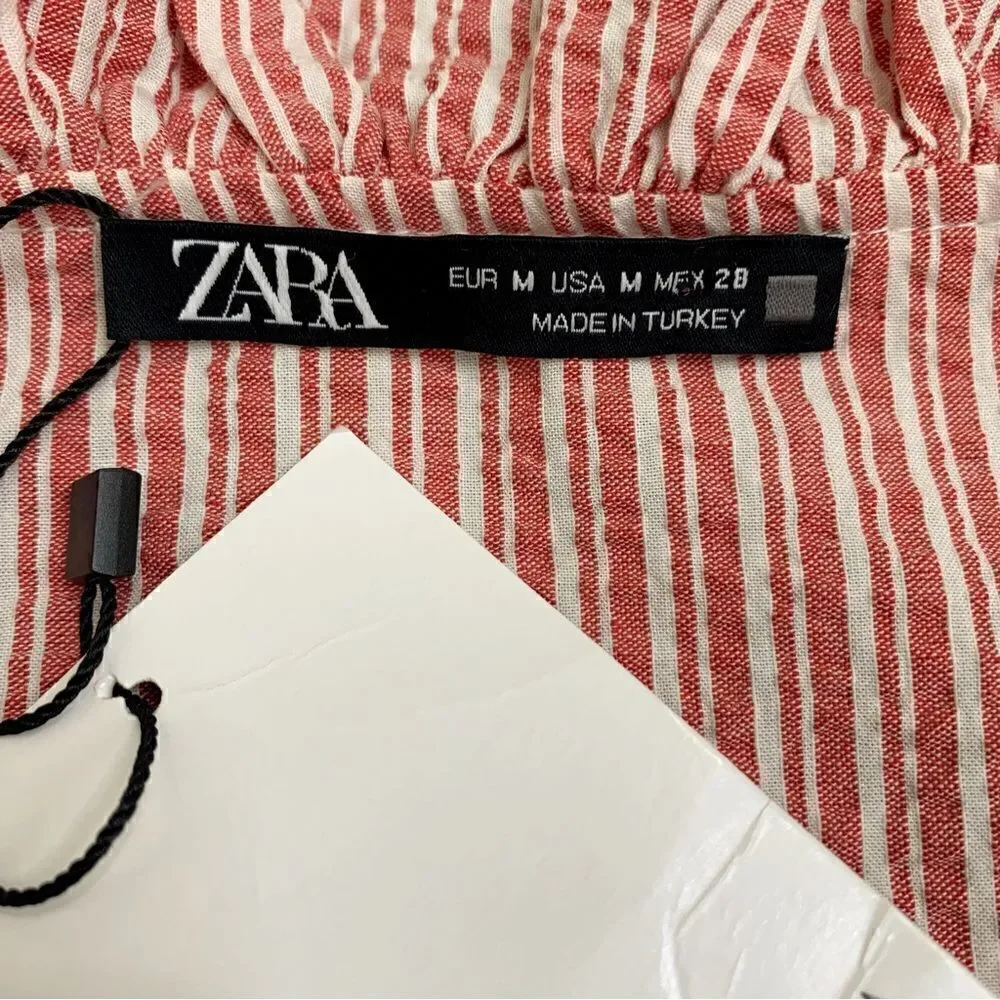 NWT Zara Women’s Size Medium Striped Ruffles Crop Top